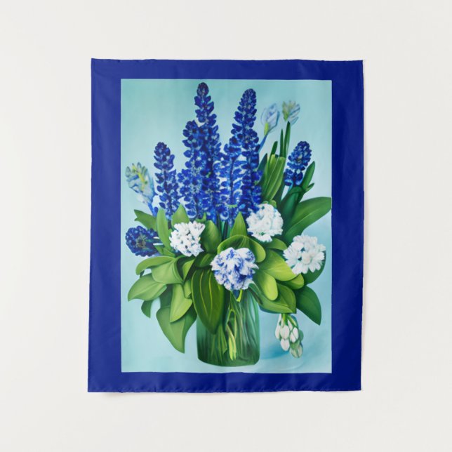 Cobalt Blue Hyacinths and Hydrangeas Tapestry (Front)