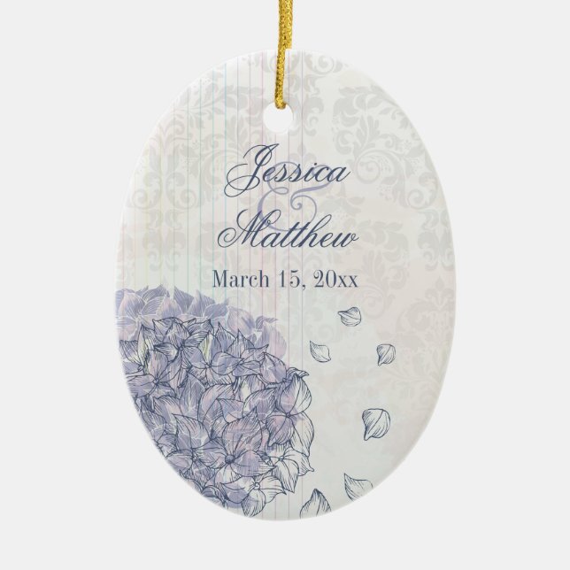 Cobalt blue hydrangea flower wedding photo favour ceramic ornament (Front)