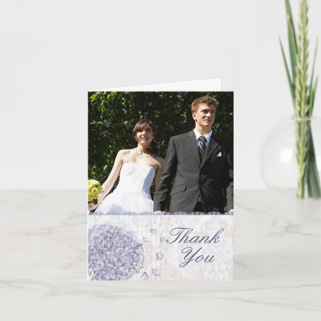 Cobalt blue hydrangea flower wedding thank you card (Front)