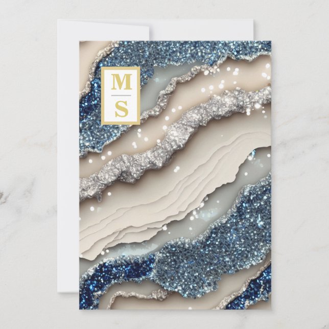 *~ Cobalt Blue Ivory Agate QR AR66 RSVP Wedding Invitation (Front)