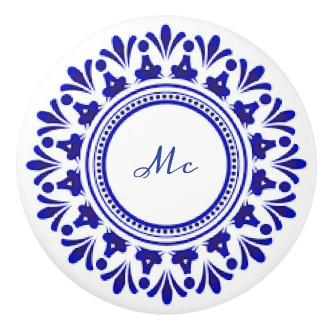 Cobalt Blue “Le Fleur”  Ceramic Knob (Front)