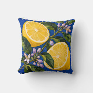 Cobalt Blue Lemon Botanical Cushion