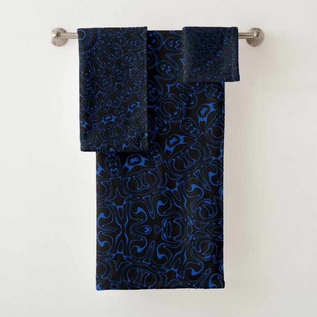 Cobalt Blue Mandala with Intricate Symmetry Bath Towel Set (Insitu)