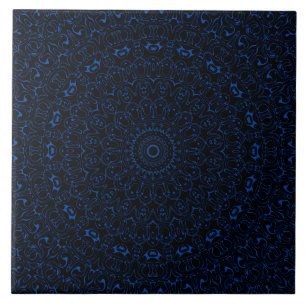 Cobalt Blue Mandala with Intricate Symmetry Ceramic Tile