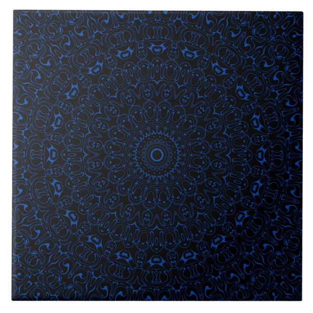 Cobalt Blue Mandala with Intricate Symmetry Ceramic Tile (Front)