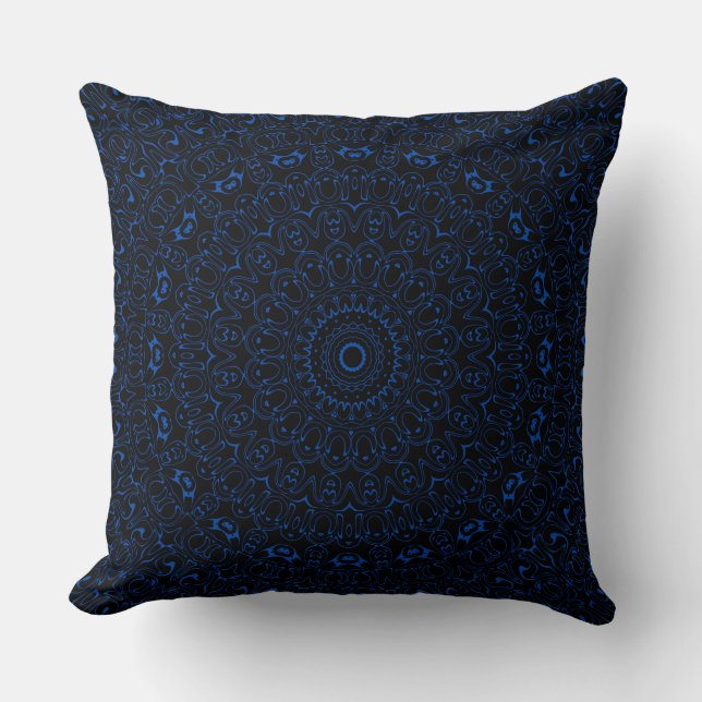 Cobalt Blue Mandala with Intricate Symmetry Cushion (Front)