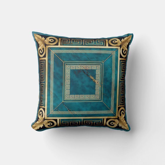 Cobalt Blue Marble Art Deco Greek Floral Seamless Cushion (Front)