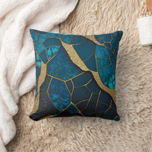 Cobalt Blue Marble Mosaic Gold Inlay Veins Cushion