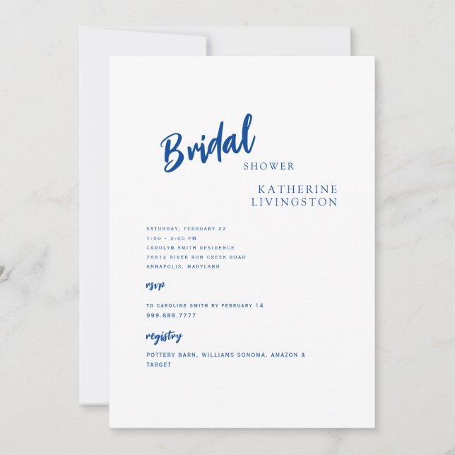 Cobalt Blue Mediterranean Bridal Shower Invitation (Front)