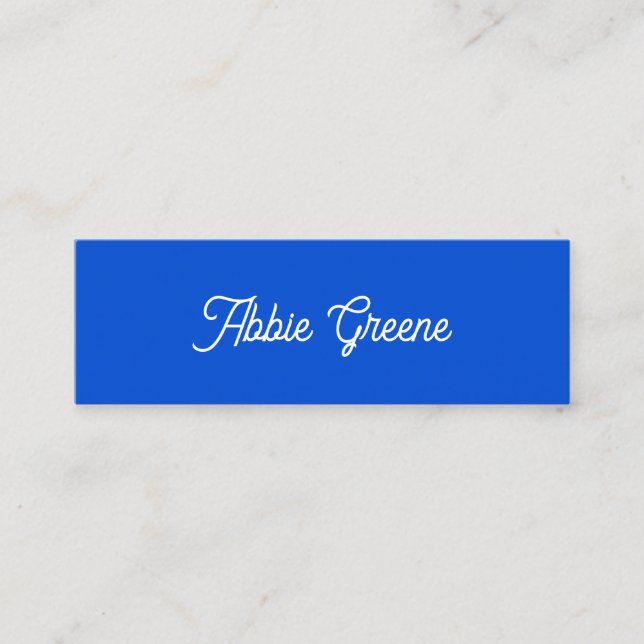 Cobalt Blue Modern Retro Script  Mini Business Card (Front)