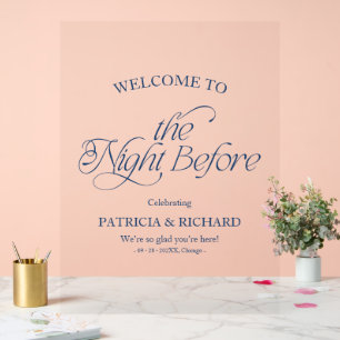 Cobalt Blue Modern The Night Before Welcome Sign