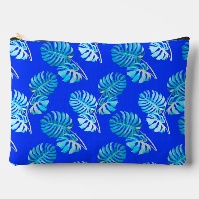 Cobalt Blue Monstera Breeze Accessory Pouch (Front)