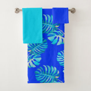 Cobalt Blue Monstera Breeze Bath Towel Set