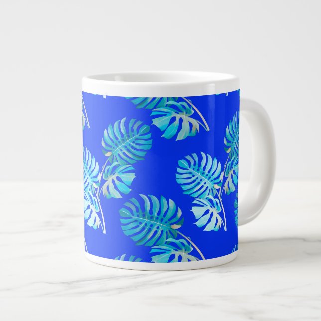 Cobalt Blue Monstera Breeze Large Coffee Mug (Front Right)