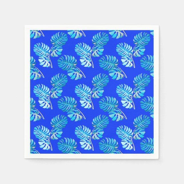 Cobalt Blue Monstera Breeze Napkin (Front)