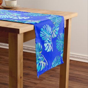 Cobalt Blue Monstera Breeze Short Table Runner