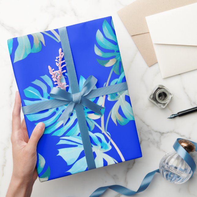 Cobalt Blue Monstera Breeze Wrapping Paper (Gifting)