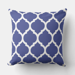 Cobalt Blue Moroccan Lattice Quatrefoil Pattern Cushion