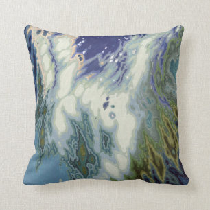 Cobalt Blue Olive Green and Grey Coastal Pillow