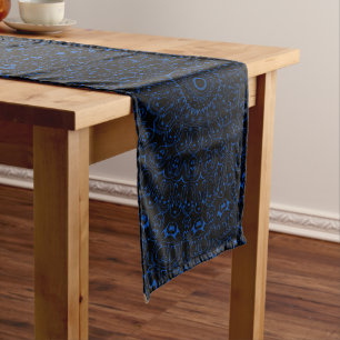 Cobalt Blue on Black Mandala Kaleidoscope Long Table Runner
