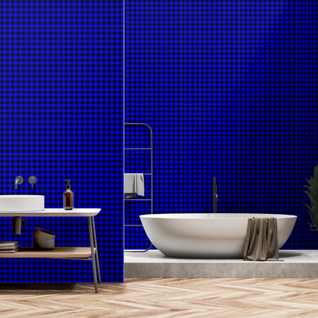 Cobalt Blue One Inch Wide Buffalo Plaid Wallpaper (Bathroom)