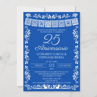 Cobalt Blue Papel Picado 25th Anniversary Invitation