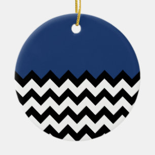 Cobalt Blue Pattern On Large Zigzag Chevron Ceramic Ornament