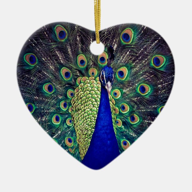 Cobalt Blue Peacock Ceramic Ornament (Front)