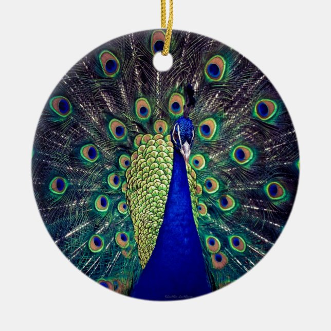 Cobalt Blue Peacock Ceramic Tree Decoration (Front)