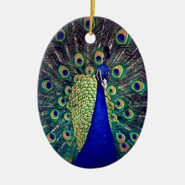 Cobalt Blue Peacock Ceramic Tree Decoration (Front)