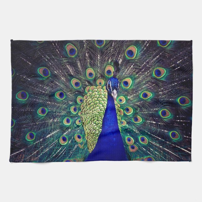 Cobalt Blue Peacock Tea Towel (Horizontal)