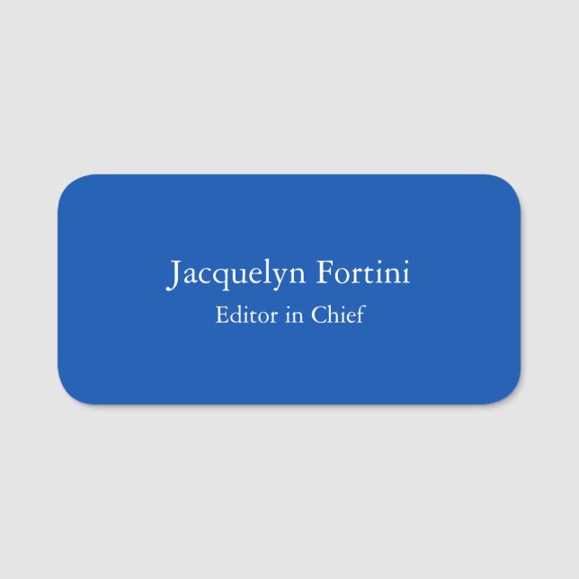 Cobalt Blue Plain Elegant Modern Minimalist Name Tag (Front)