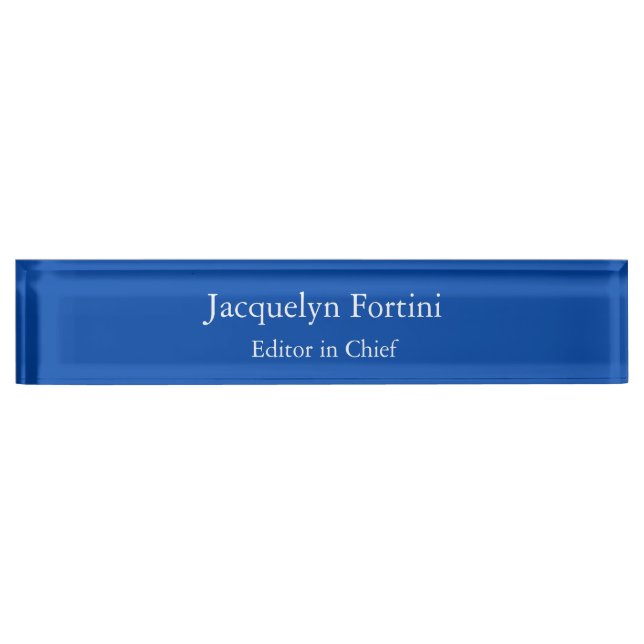 Cobalt Blue Plain Elegant Modern Minimalist Nameplate (Front)