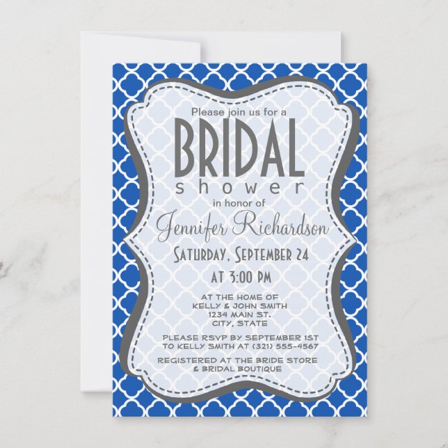 Cobalt Blue Quatrefoil Invitation (Front)