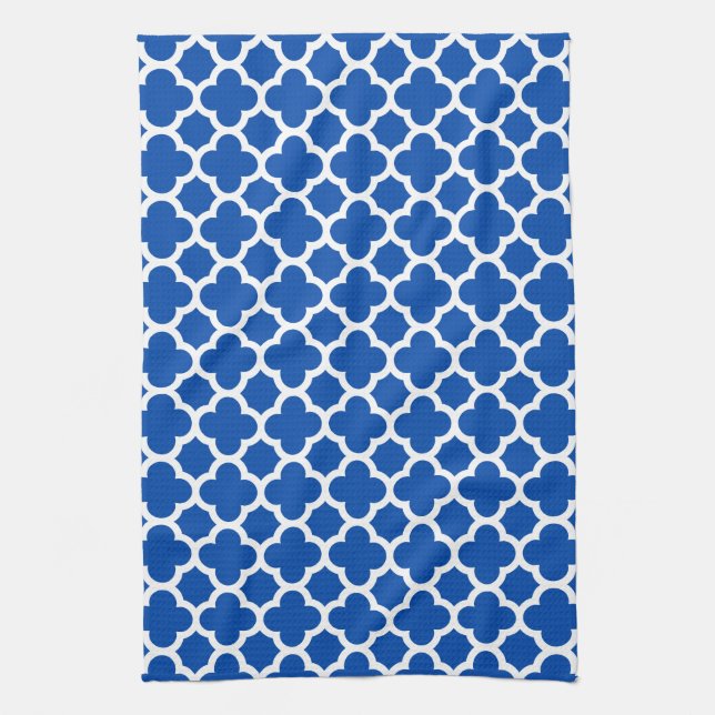 Cobalt Blue Quatrefoil Trellis Pattern Kitchen Tow Tea Towel (Vertical)