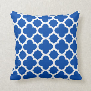 Cobalt Blue Quatrefoil Trellis Pattern Pillows