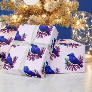 Cobalt Blue Raven Jewel Tone Christmas Wrapping Paper
