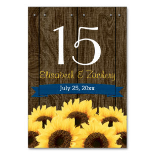 COBALT BLUE RUSTIC SUNFLOWER TABLE NUMBER CARD
