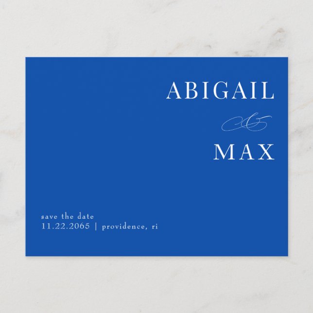 Cobalt Blue Simple Wedding Save the Date  Postcard (Front)