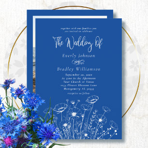 Cobalt Blue Simple Wildflower Floral Wedding Invitation