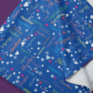 Cobalt Blue Sky Full of Names, Hearts and Stars Fleece Blanket