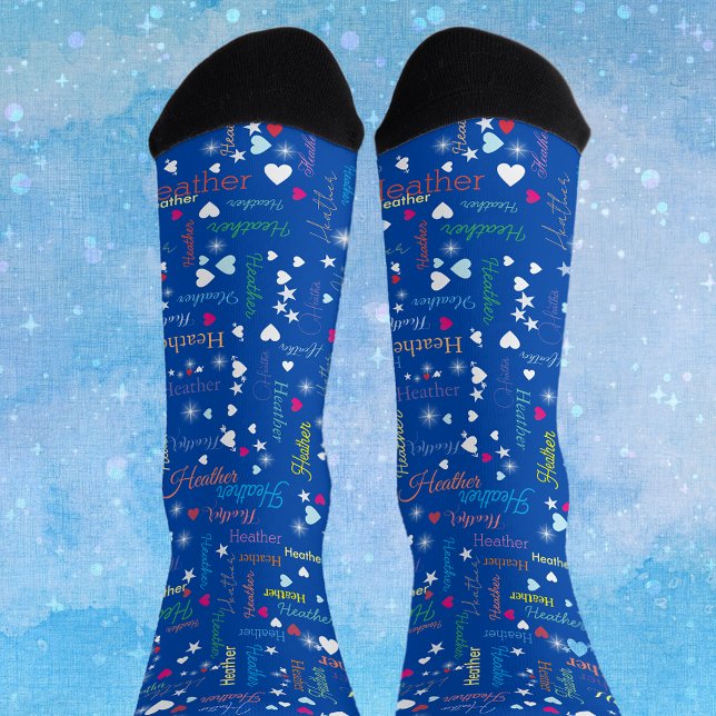 Cobalt Blue Sky Full of Names Hearts and Stars Socks (Creator Uploaded)