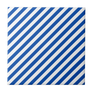 Cobalt Blue Solid Colour & White Stripes Ceramic Tile