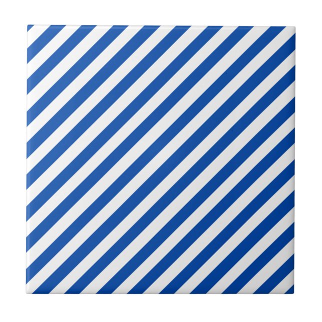 Cobalt Blue Solid Colour & White Stripes Ceramic Tile (Front)