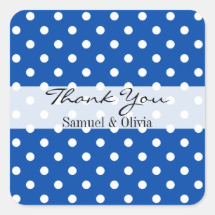 Cobalt Blue Square Custom Polka Dotted Thank You Sticker
