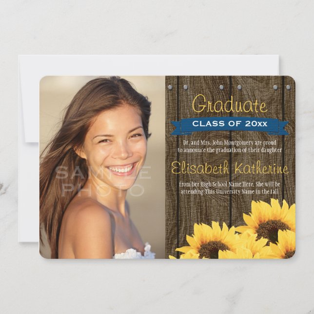 Cobalt Blue Sunflower Graduation Announcement (Front)