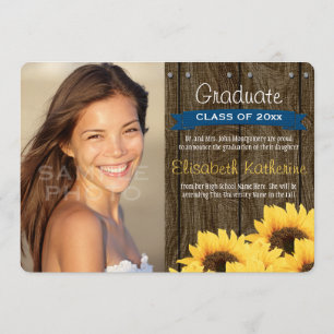 Cobalt Blue Sunflower Graduation Announcement