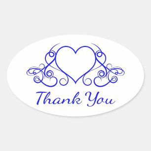 Cobalt Blue Thank You Heart Floral Wedding Oval Sticker
