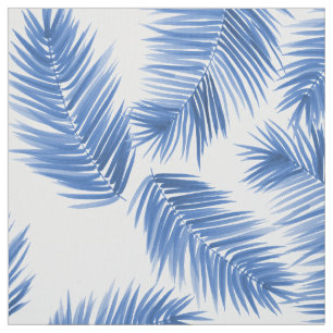 Cobalt Blue Tropical Palm Leaves Pattern Fabric