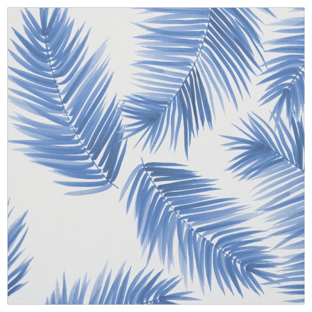 Cobalt Blue Tropical Palm Leaves Pattern Fabric (Swatch)